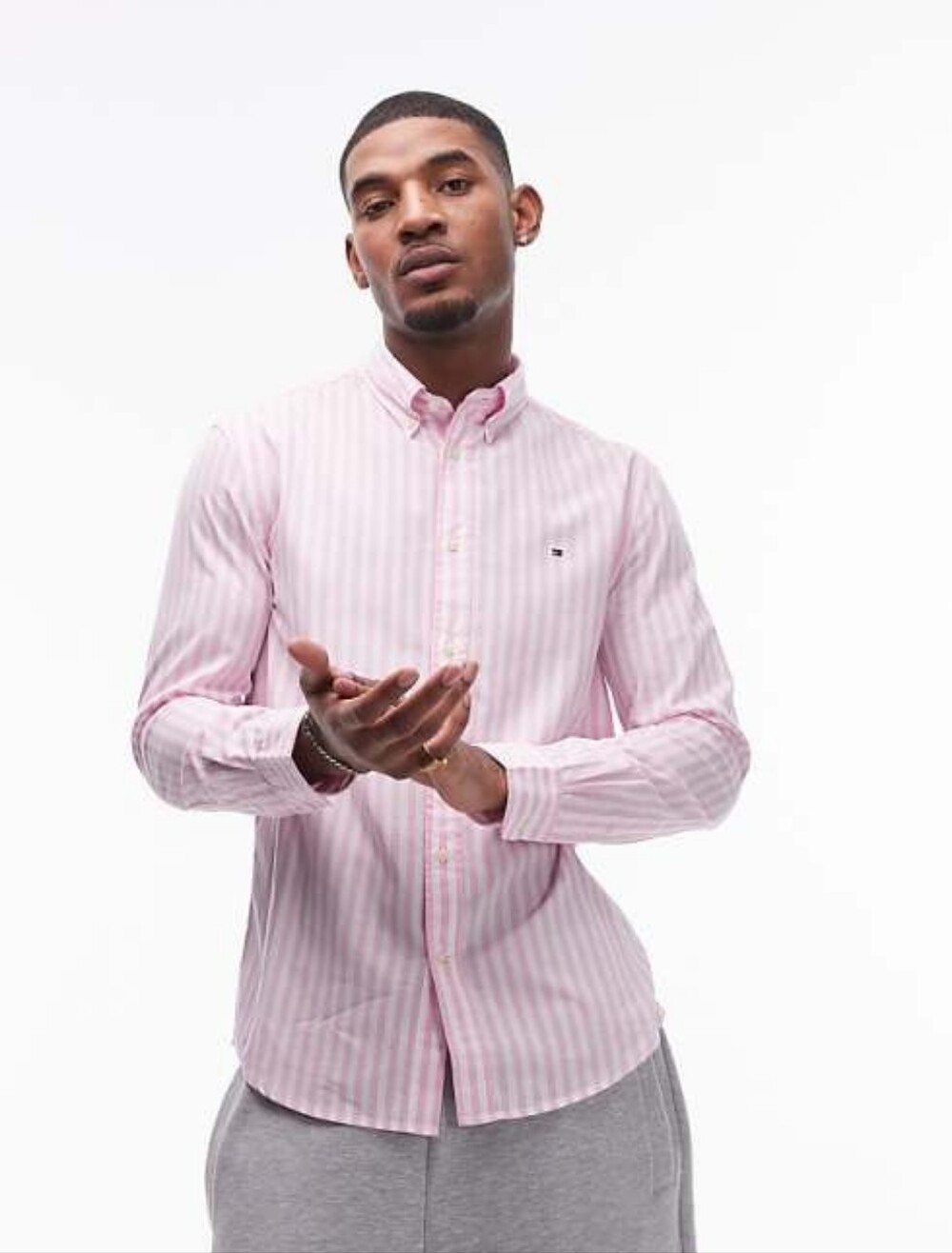 Tommy Hilfiger Men's Pink & White Vertical Stripe Button-Down Shirt